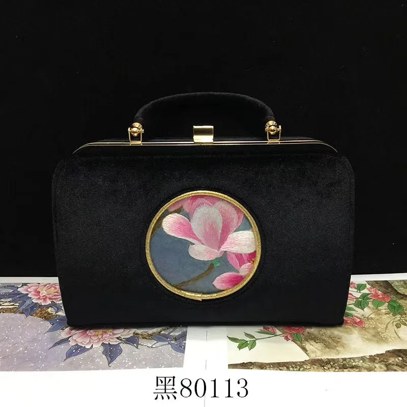 131218 Fashionable hand su embroidery oxen leather bag Flannelette handbag female shoulderbag