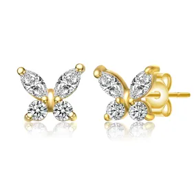 14k Gold Plated Marquise Cubic Zirconia Flower Butterfly Stud Earrings