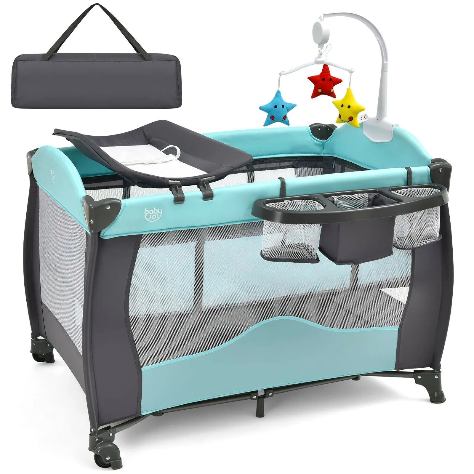 3 in 1 Baby Playard Portable Infant Nursery Center with Music Box-Green