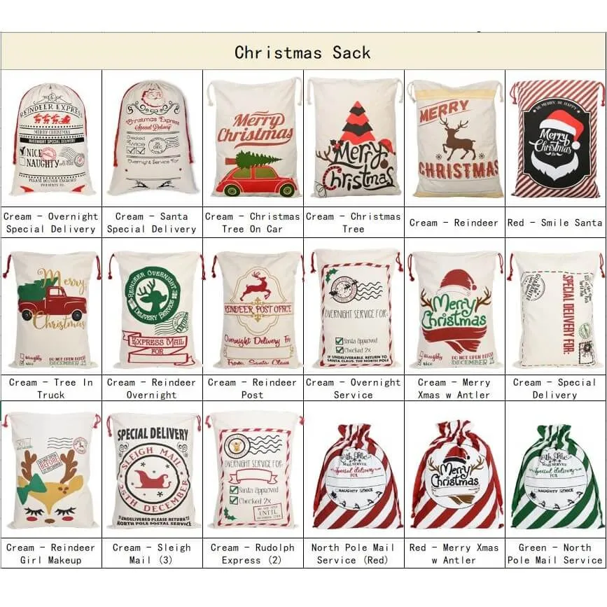 50x70cm Canvas Hessian Christmas Santa Sack Xmas Stocking Reindeer Kids Gift Bag, Cream - Express Delivery (2)