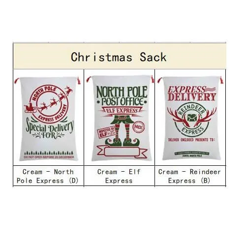 50x70cm Canvas Hessian Christmas Santa Sack Xmas Stocking Reindeer Kids Gift Bag, Red - Express Delivery