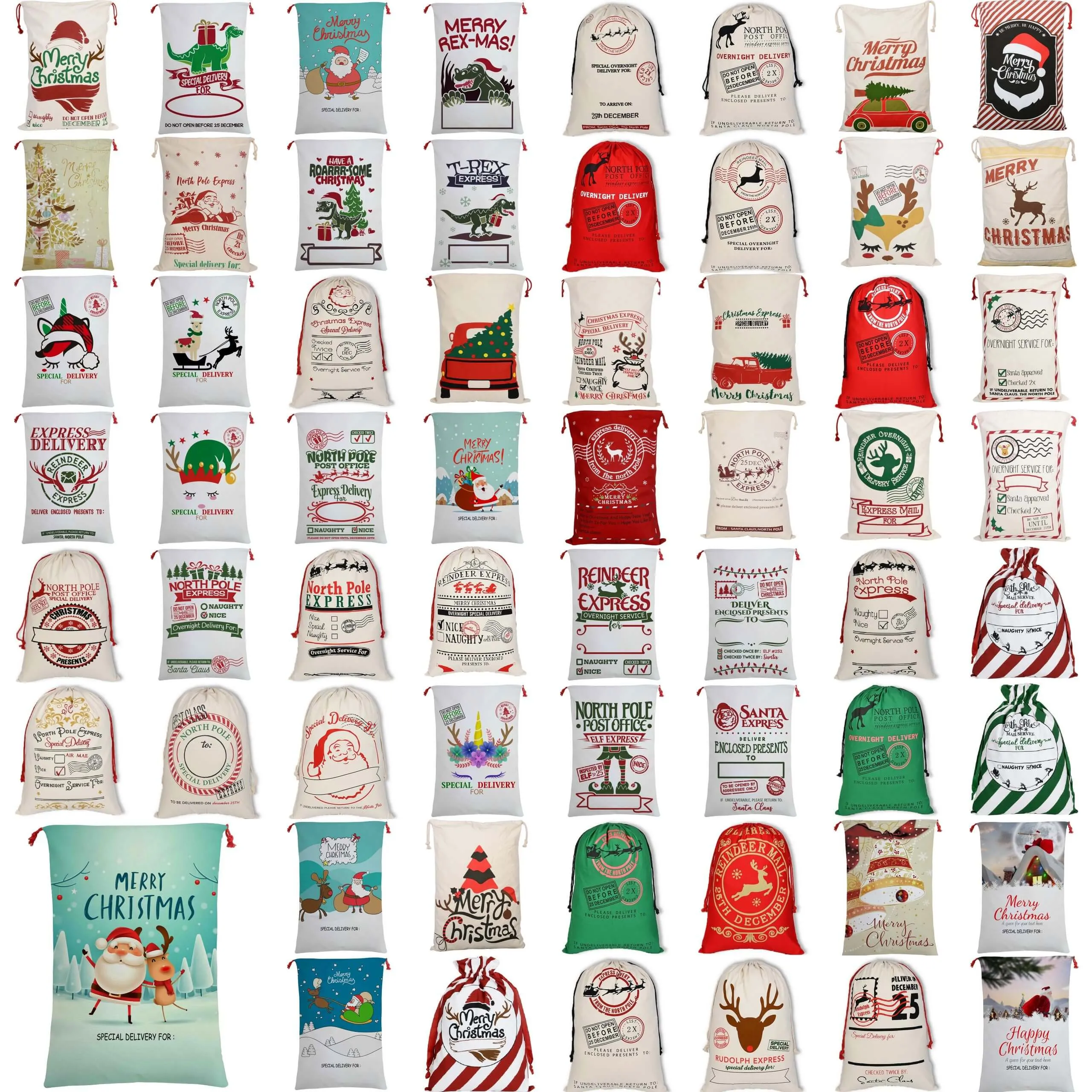 50x70cm Canvas Hessian Christmas Santa Sack Xmas Stocking Reindeer Kids Gift Bag, Red - Reindeer Gift