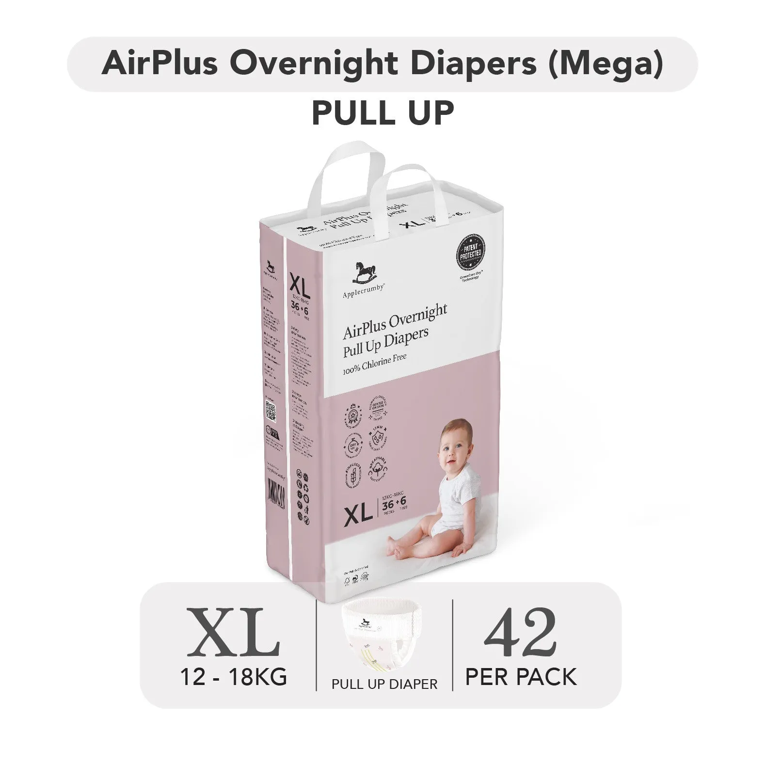 Applecrumby AirPlus Overnight Pull Up Diapers - M50 / L46 / XL42 / XXL36