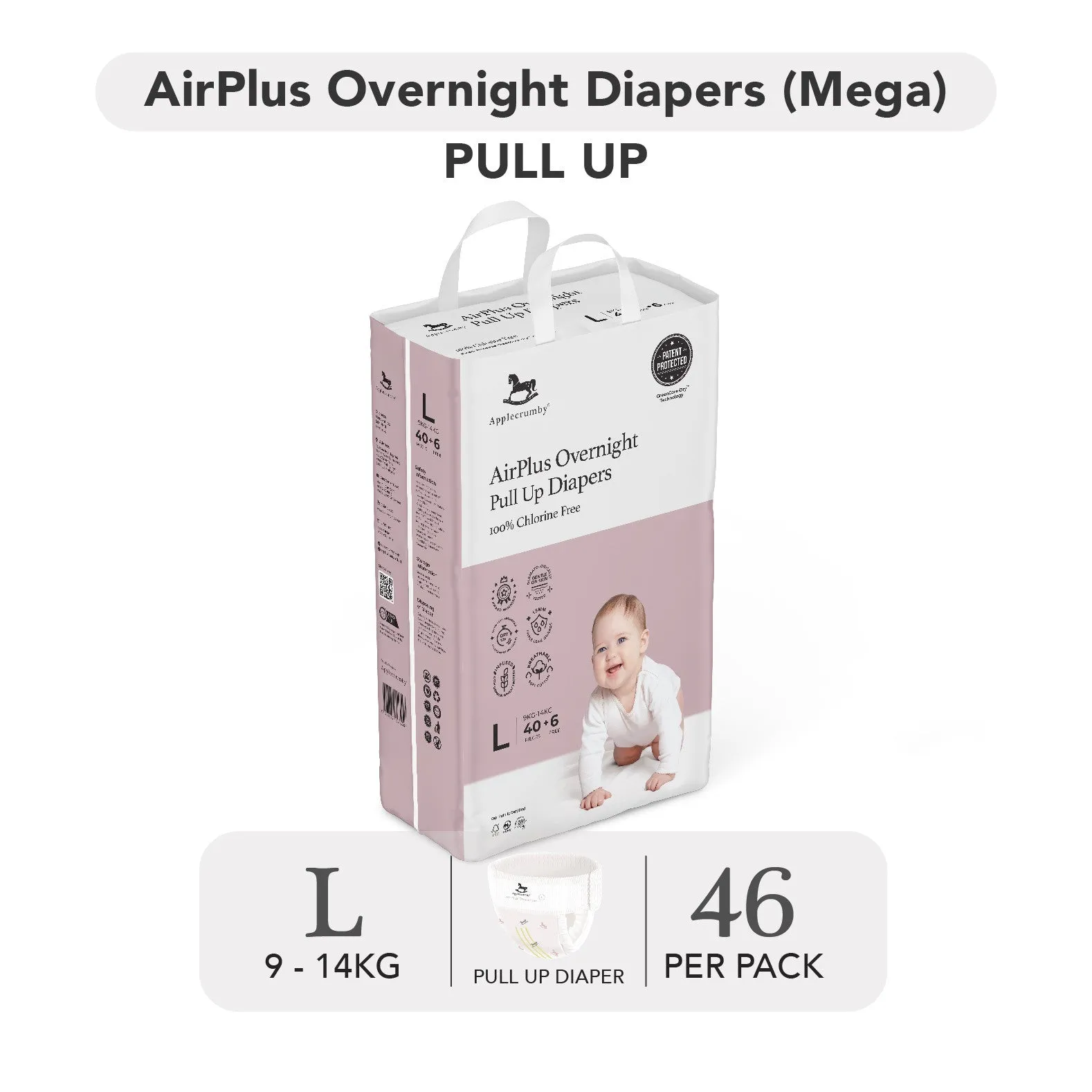 Applecrumby AirPlus Overnight Pull Up Diapers - M50 / L46 / XL42 / XXL36