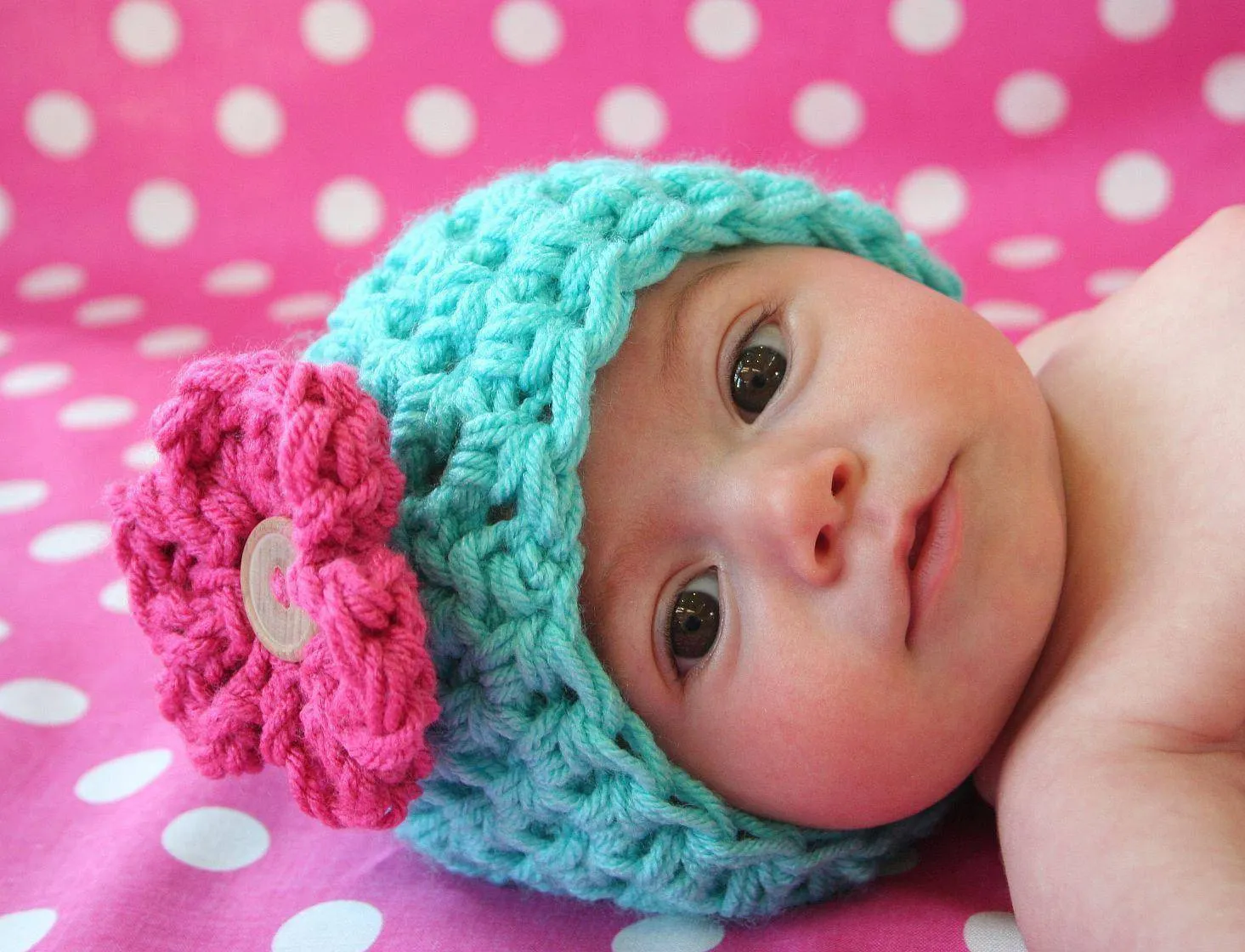 Aqua Pink Baby Diaper Cover And Hat Set