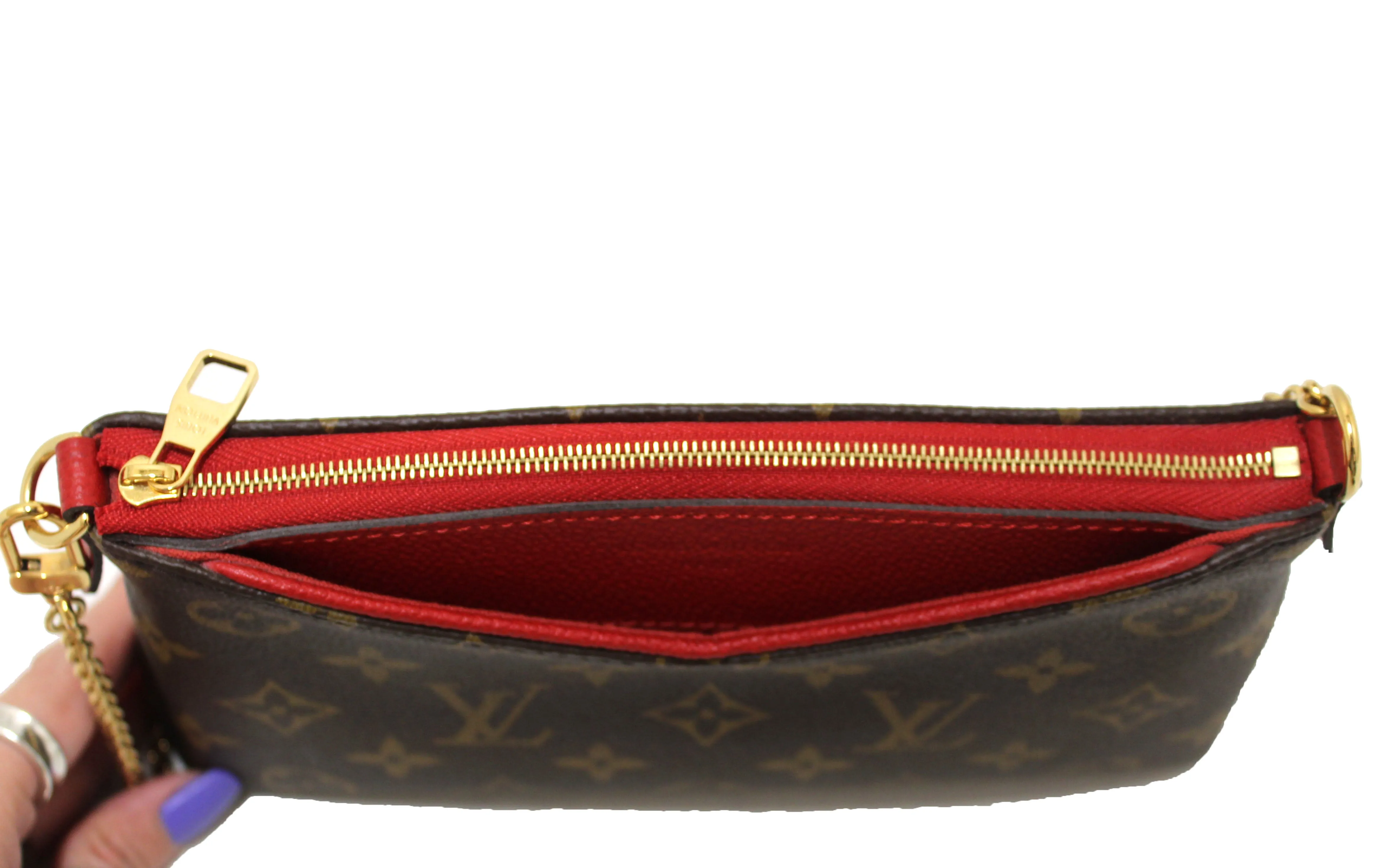 Authentic Louis Vuitton Classic Monogram Red Pallas Clutch Bag