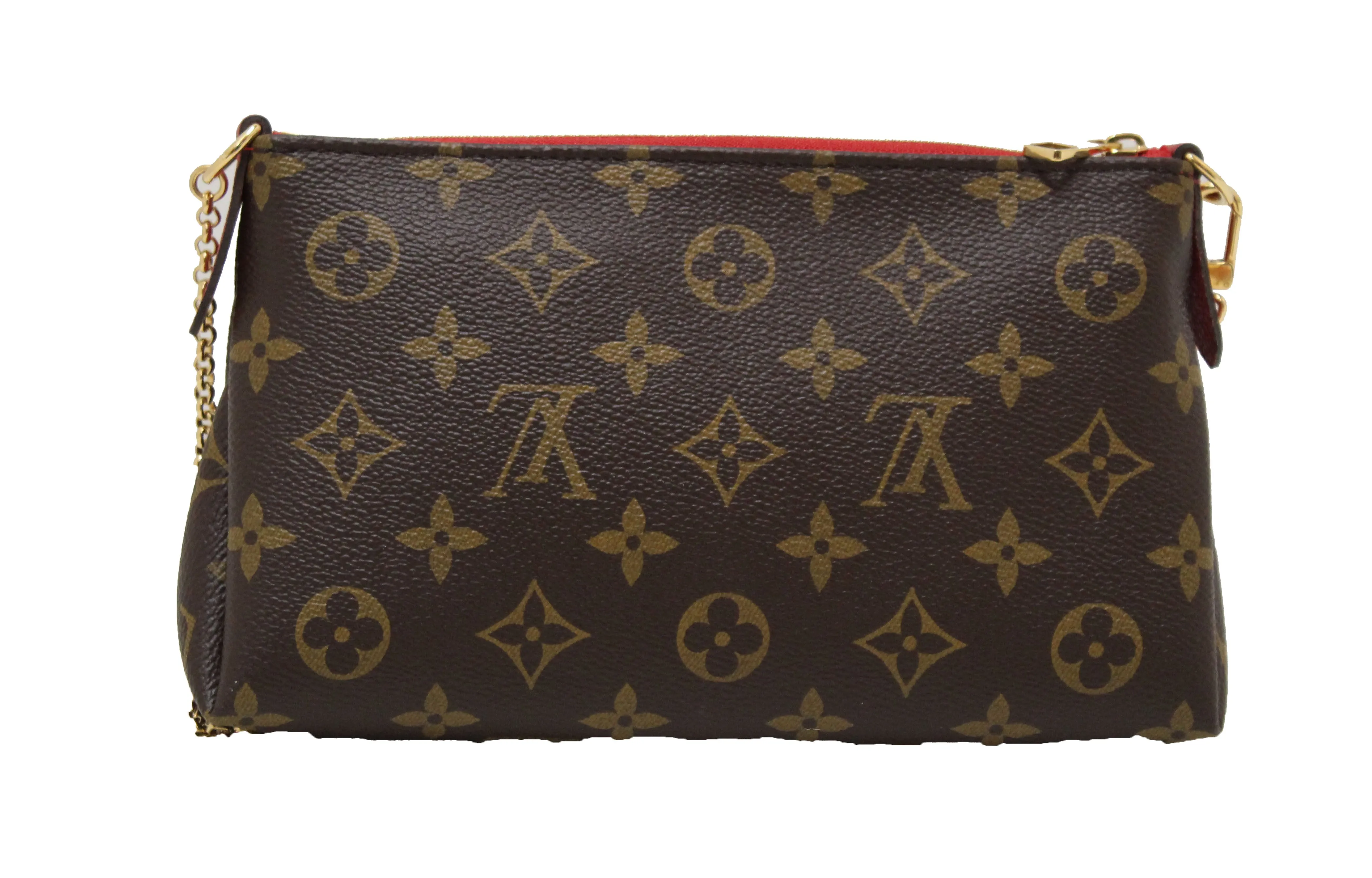 Authentic Louis Vuitton Classic Monogram Red Pallas Clutch Bag