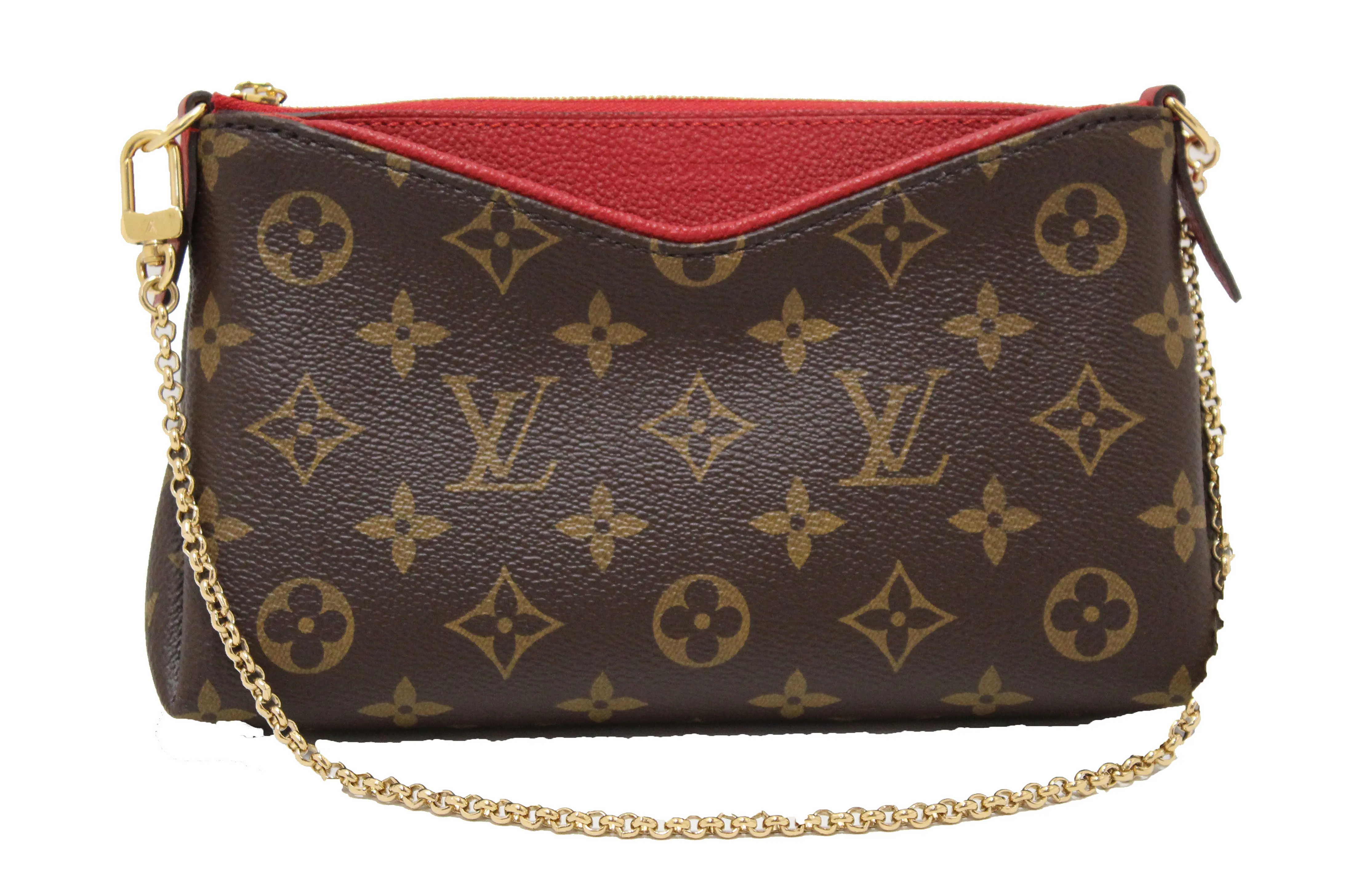 Authentic Louis Vuitton Classic Monogram Red Pallas Clutch Bag