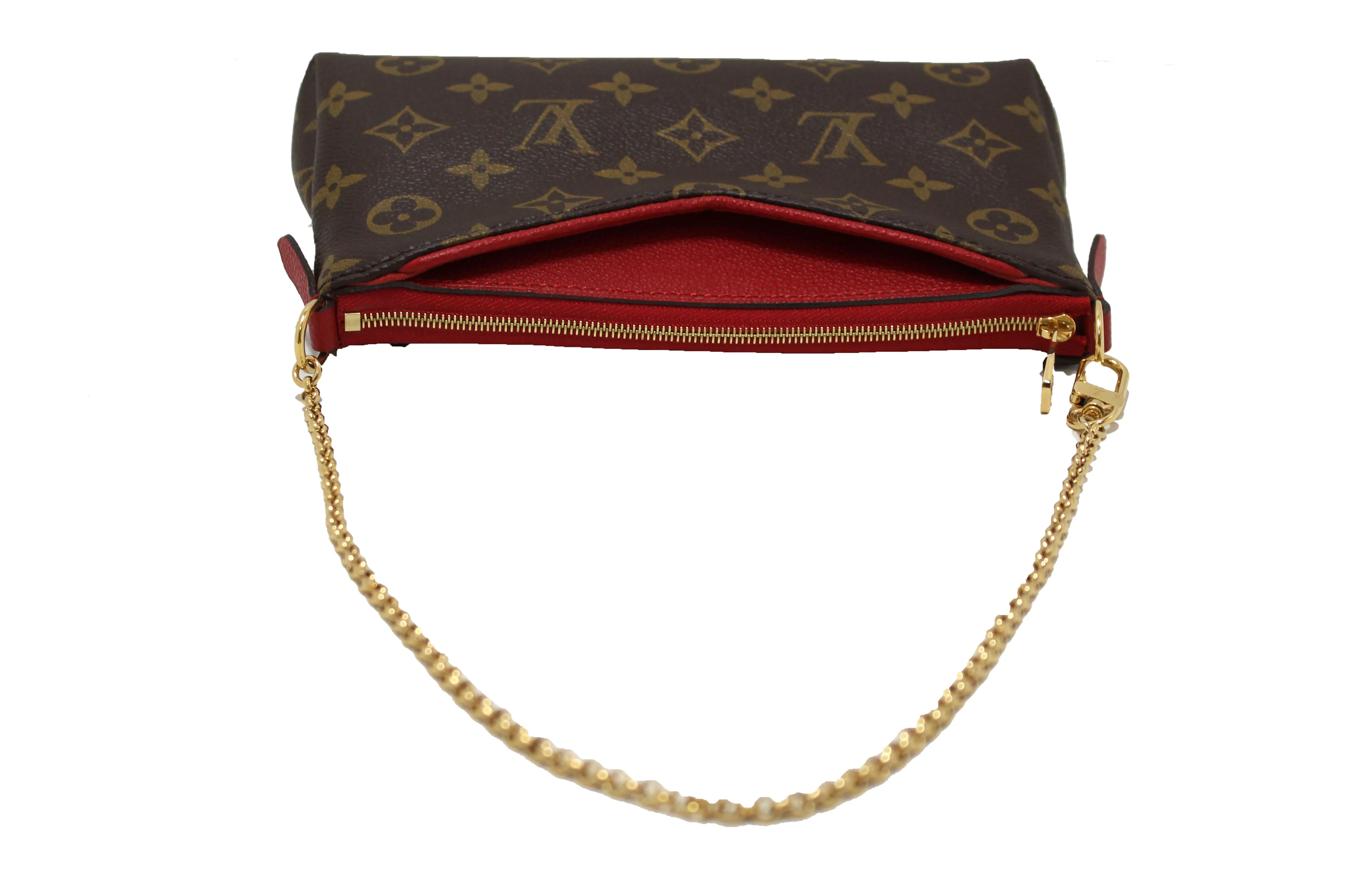 Authentic Louis Vuitton Classic Monogram Red Pallas Clutch Bag