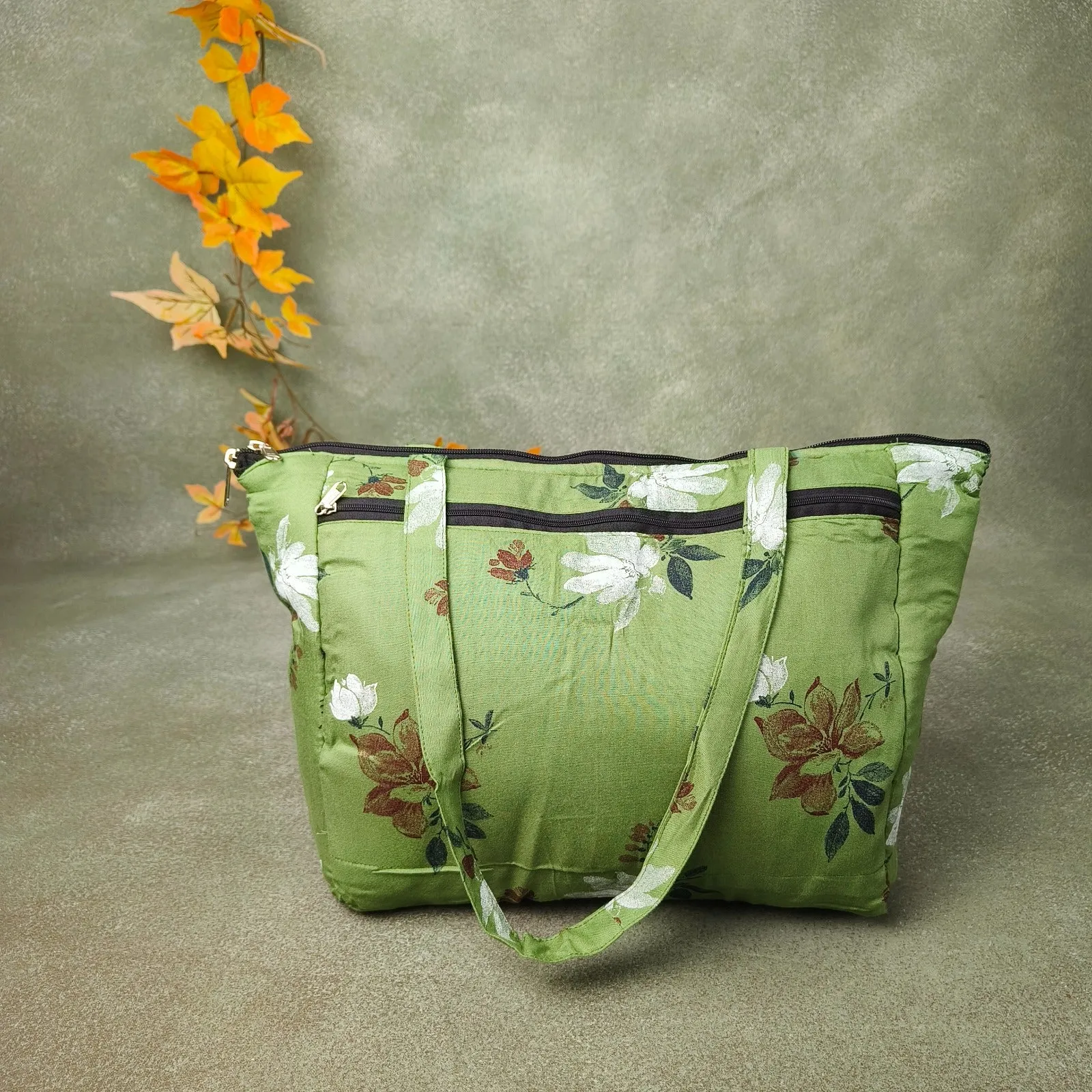 Baby Bag Diaper bag Hospital Bag Green with Floral Prints Design