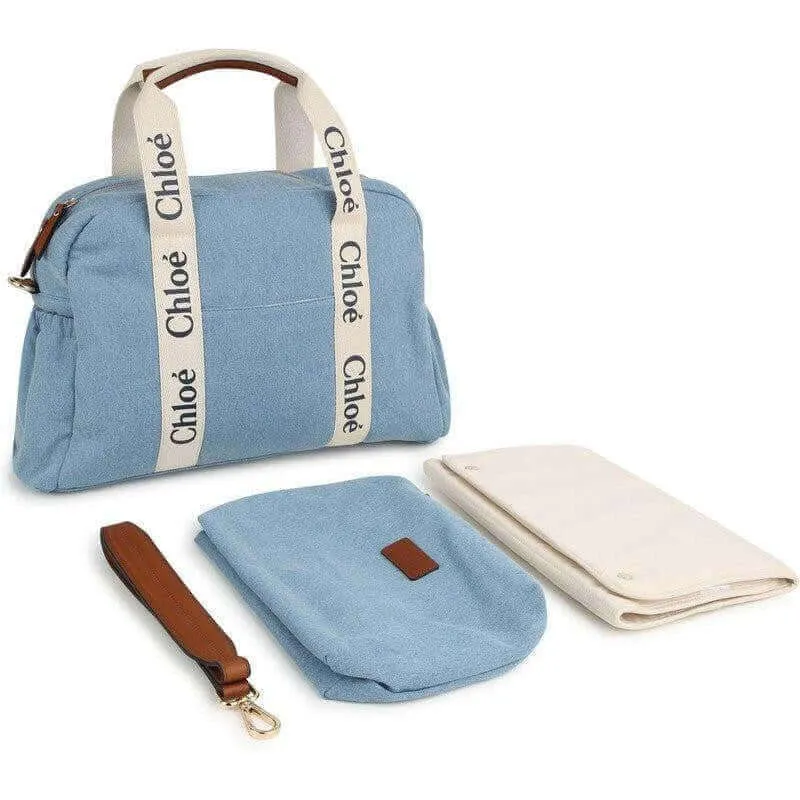 Baby Blue Denim Logo Changing Bag