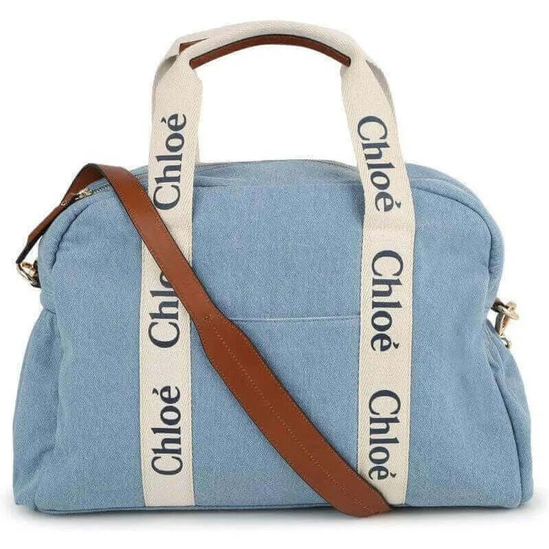 Baby Blue Denim Logo Changing Bag