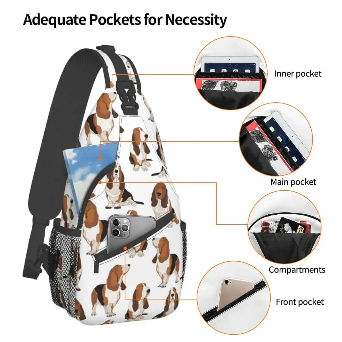 Basset Hound Dog Crossbody Sling Bag