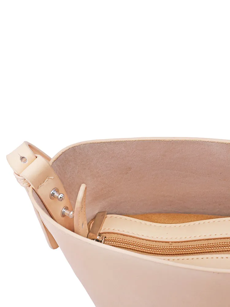 Beige Leather Women Tote Bucket Bag Shoulder Bag For Women