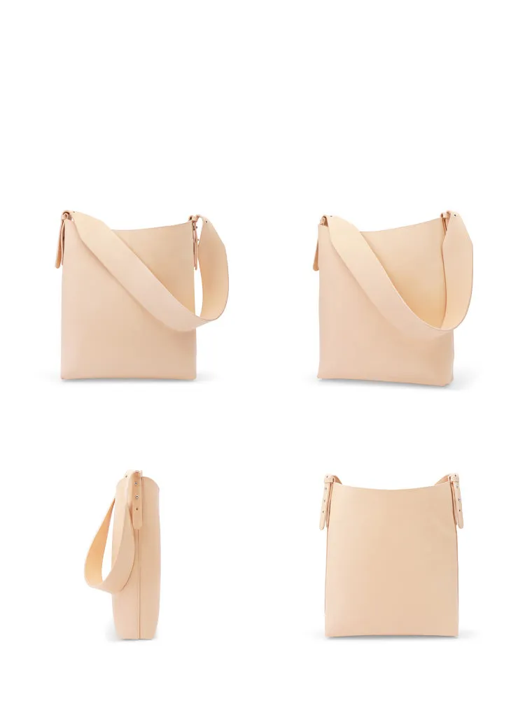 Beige Leather Women Tote Bucket Bag Shoulder Bag For Women