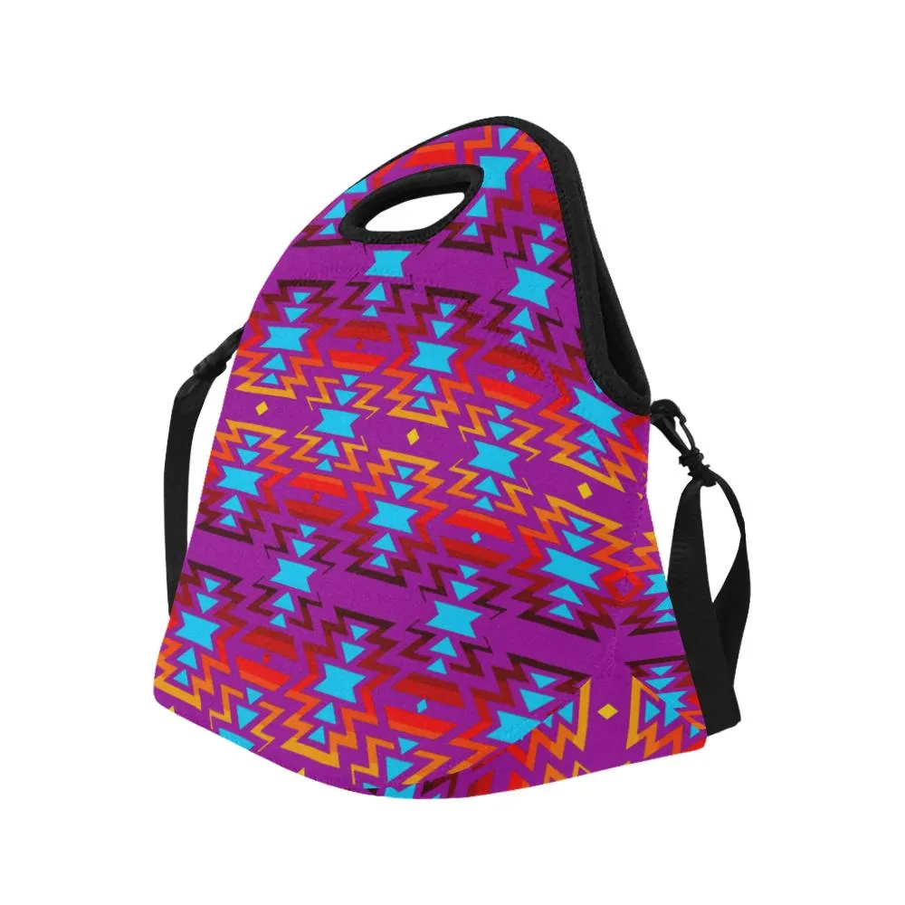 Big Pattern Fire Colors and Sky Moon Shadow Large Insulated Neoprene Lunch Bag