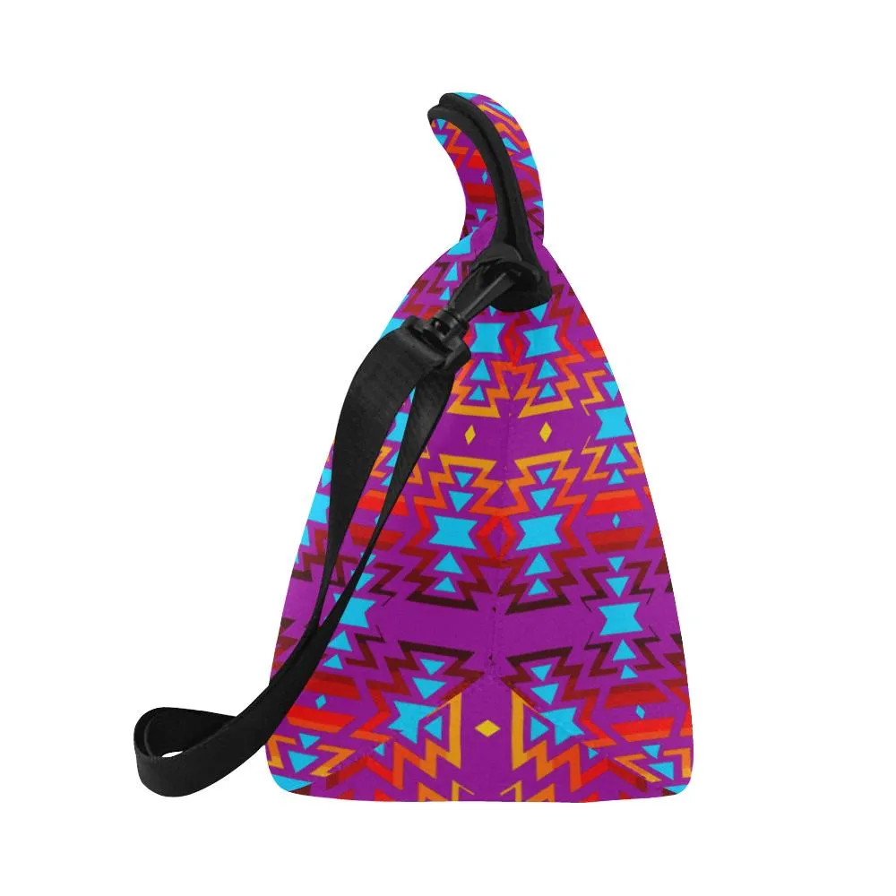 Big Pattern Fire Colors and Sky Moon Shadow Large Insulated Neoprene Lunch Bag