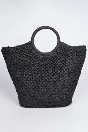 Black Straw Cross Basket Bag