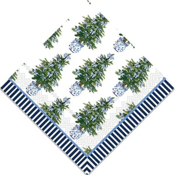 Blue Bows Christmas Tree Cocktail Napkins