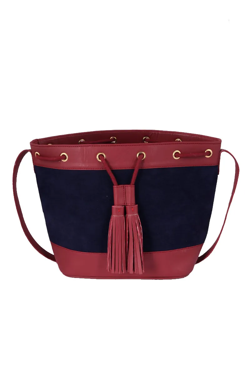 Blue Suede Bucket Bag (9.5"x14.7"x6.5")