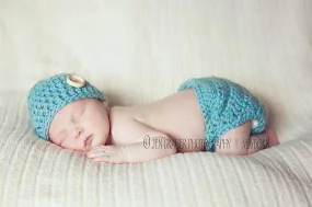 Blue Tweedle Dee Newborn Hat And Diaper Cover Set