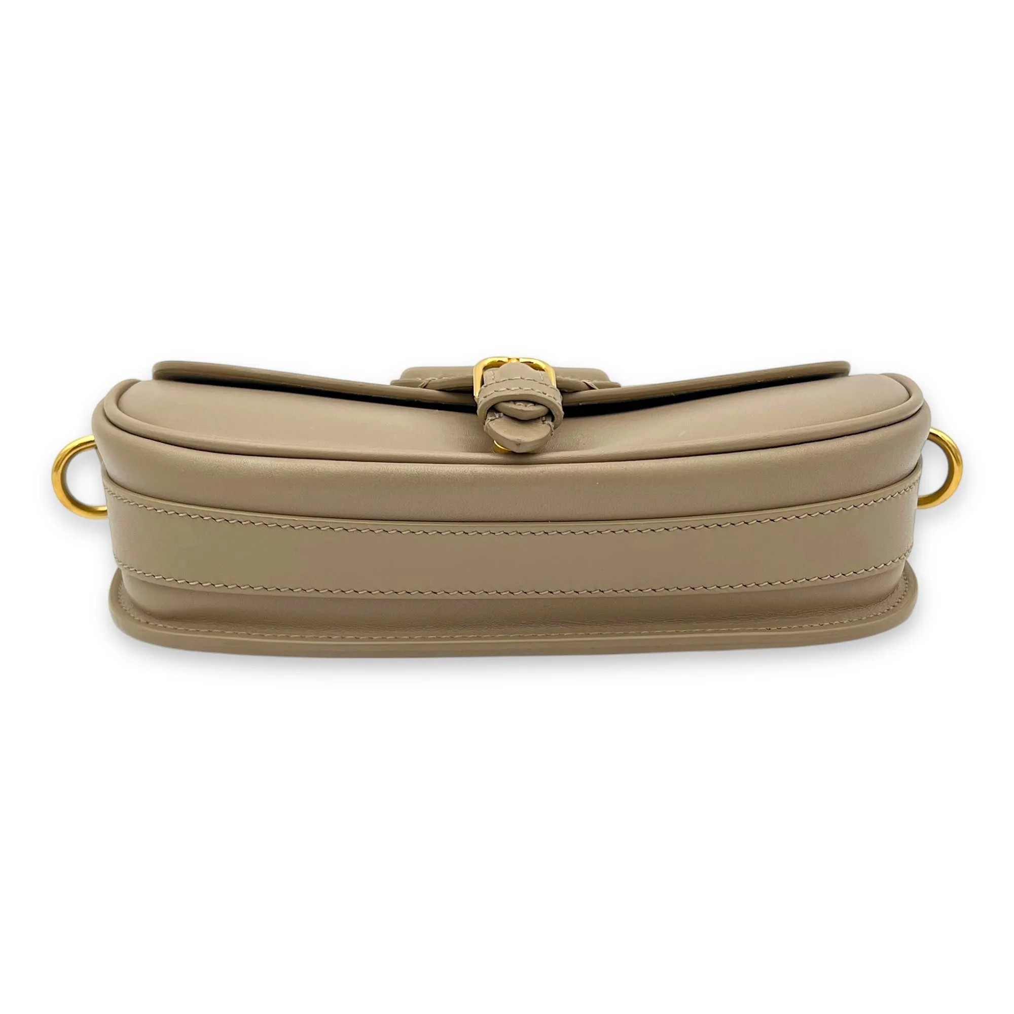 Bobby East West Crossbody Bag Brown in Calfskin, Gold hardware