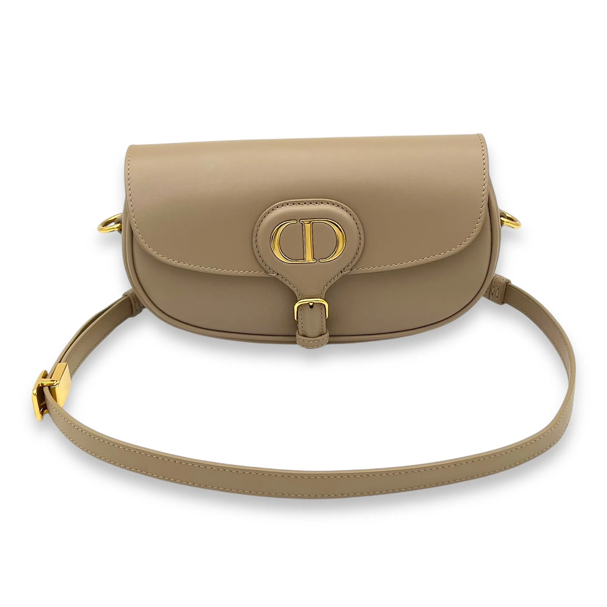 Bobby East West Crossbody Bag Brown in Calfskin, Gold hardware