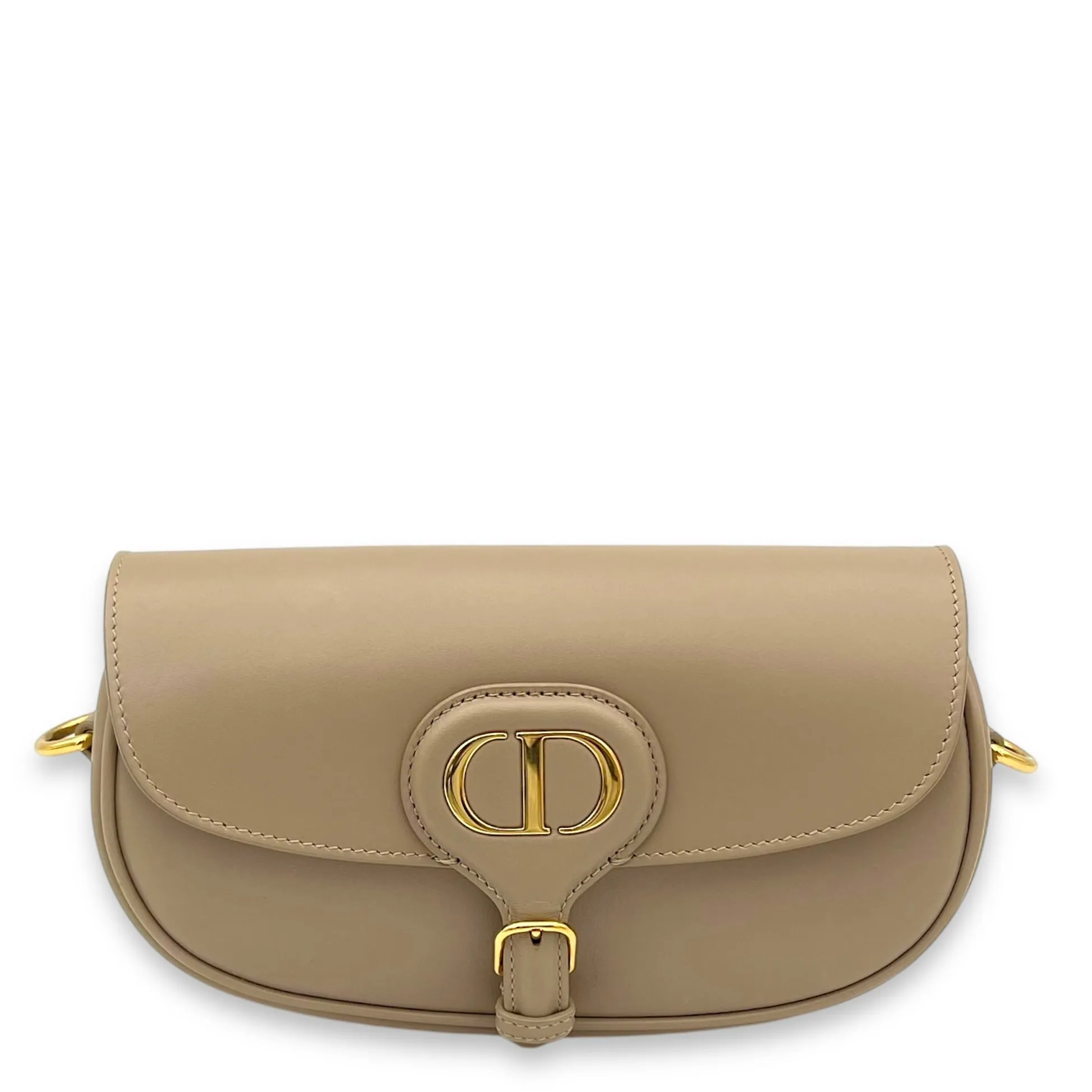 Bobby East West Crossbody Bag Brown in Calfskin, Gold hardware