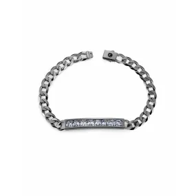 CRISLU Mens Matte Channel set ID Bracelet with Brilliant Cut CZ In Black Rhodium