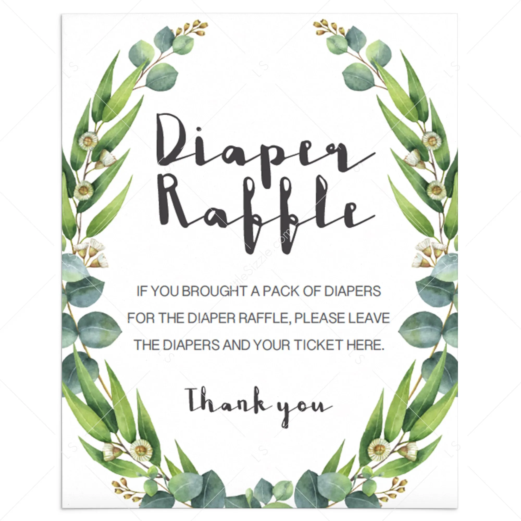 Diaper Raffle Sign Template Greenery Baby Shower Decorations