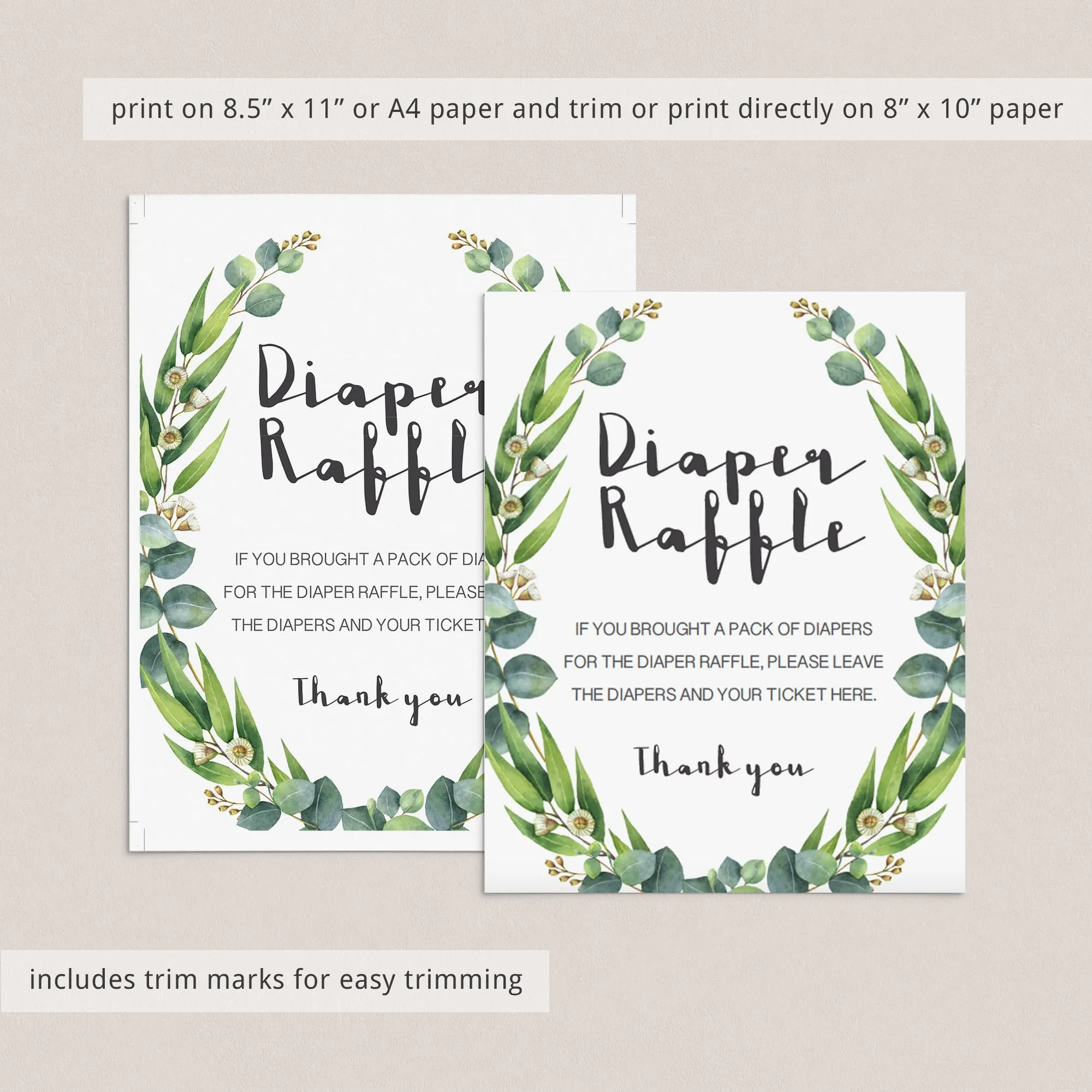 Diaper Raffle Sign Template Greenery Baby Shower Decorations