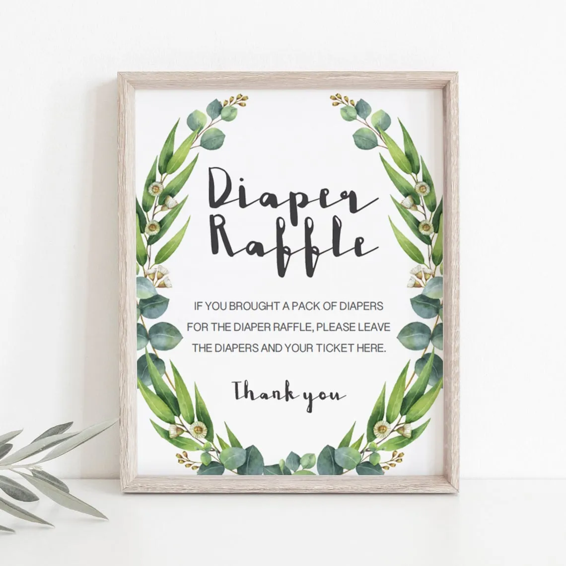 Diaper Raffle Sign Template Greenery Baby Shower Decorations