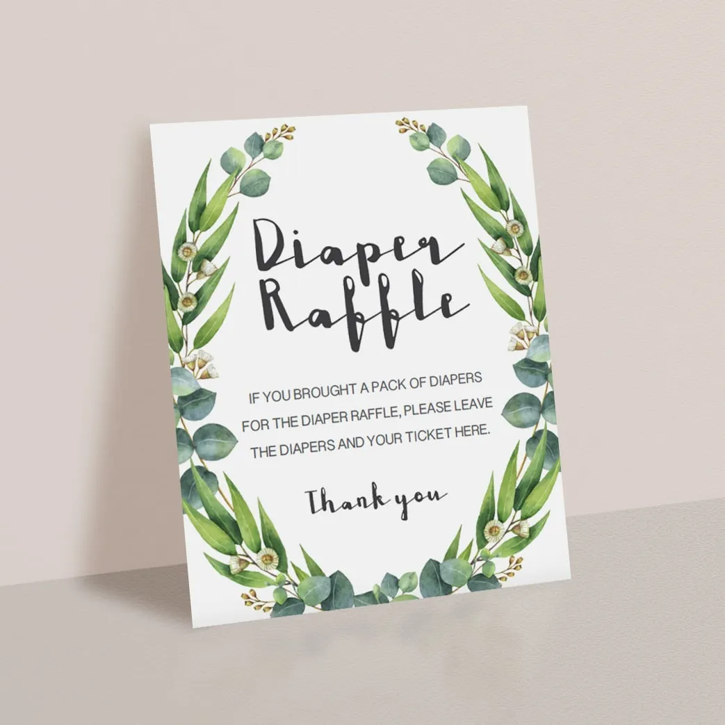 Diaper Raffle Sign Template Greenery Baby Shower Decorations