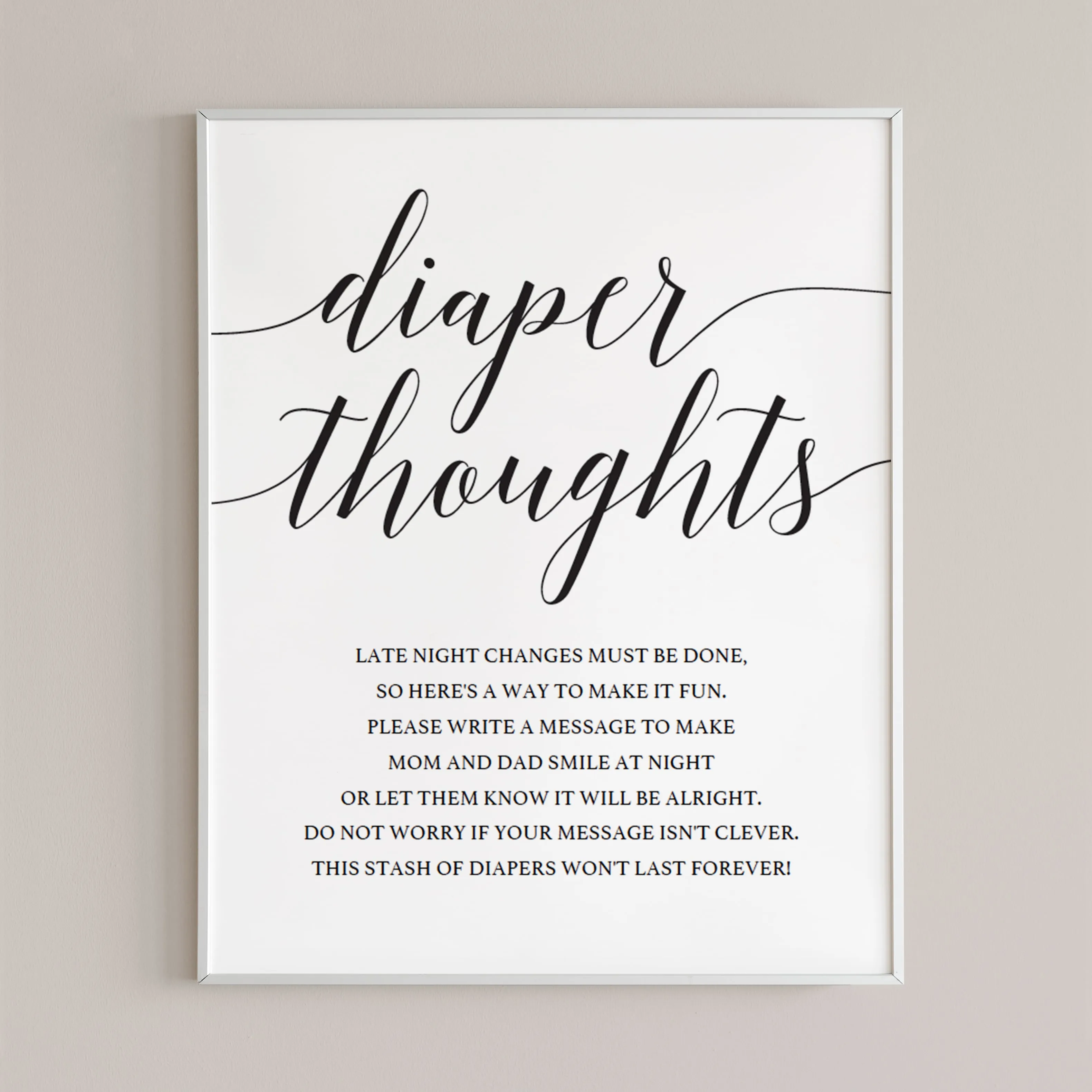 Diaper Thoughts Game Template with Calligraphy Font