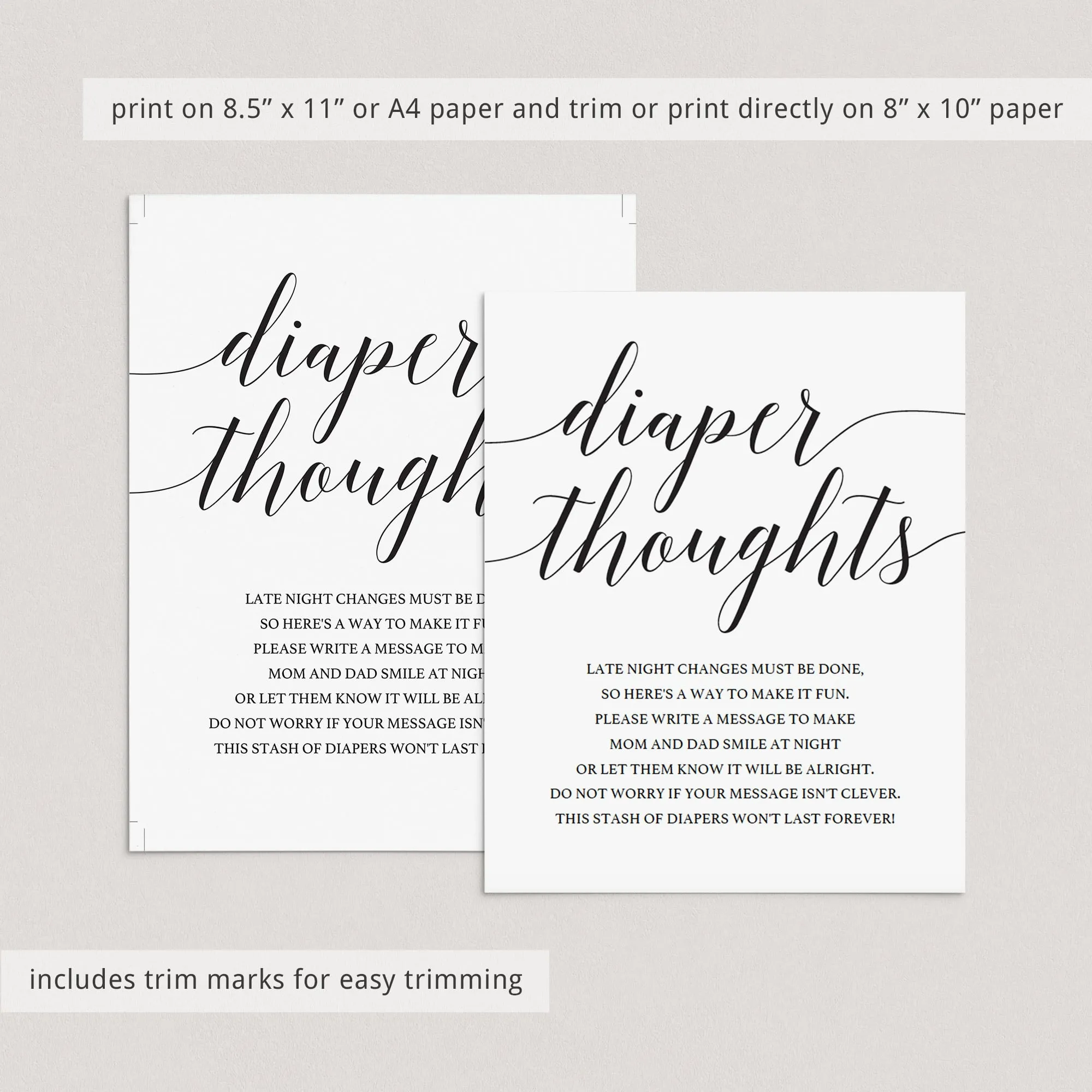 Diaper Thoughts Game Template with Calligraphy Font