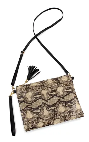 EAB9380 Beige Python Crossbody Clutch Bag