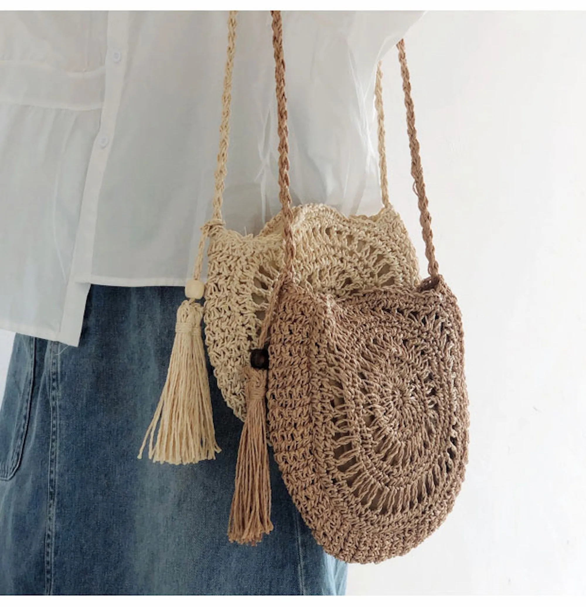 Elena Handbags Small Boho Round Beach Bag