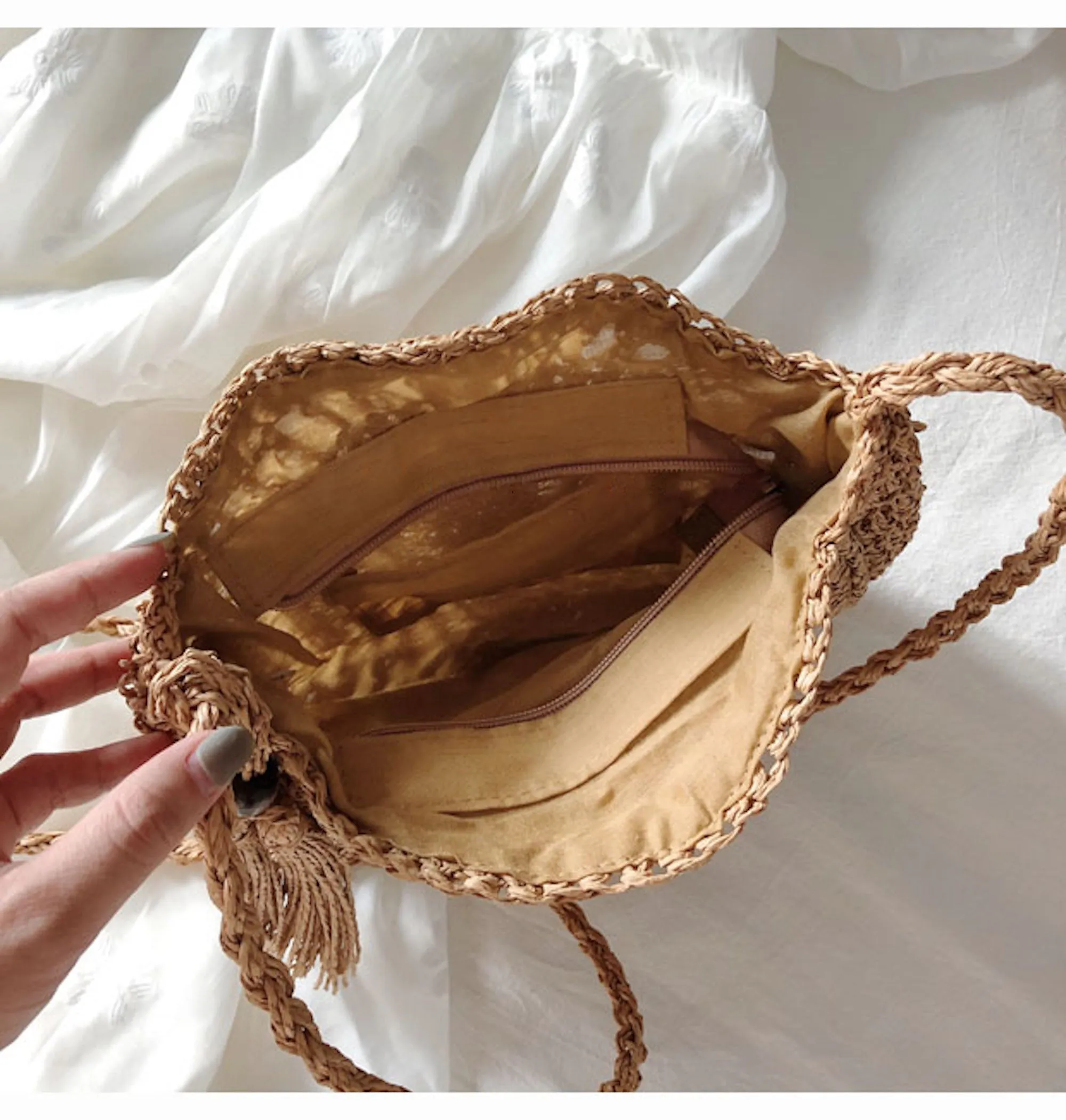 Elena Handbags Small Boho Round Beach Bag