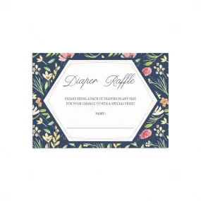 Floral Baby Shower Diaper Raffle Card Printable Navy, Pink, Green