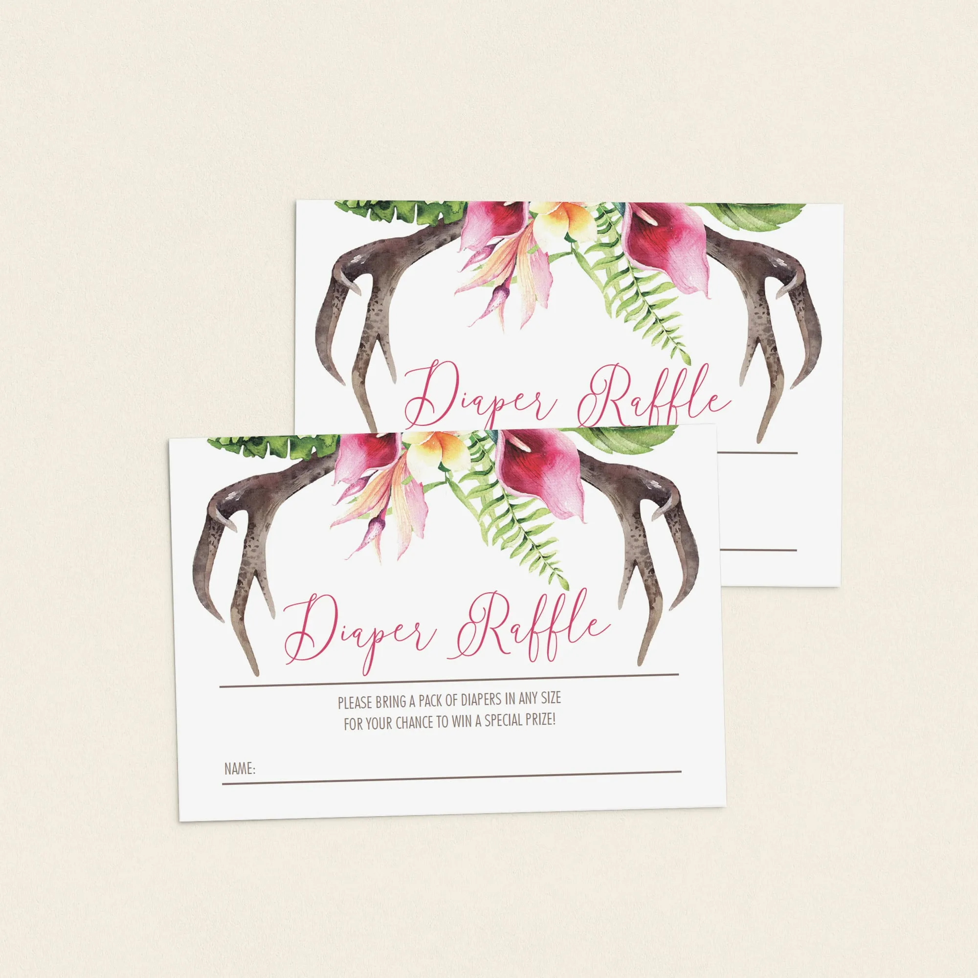 Floral Bohemian Diaper Raffle Ticket Printable