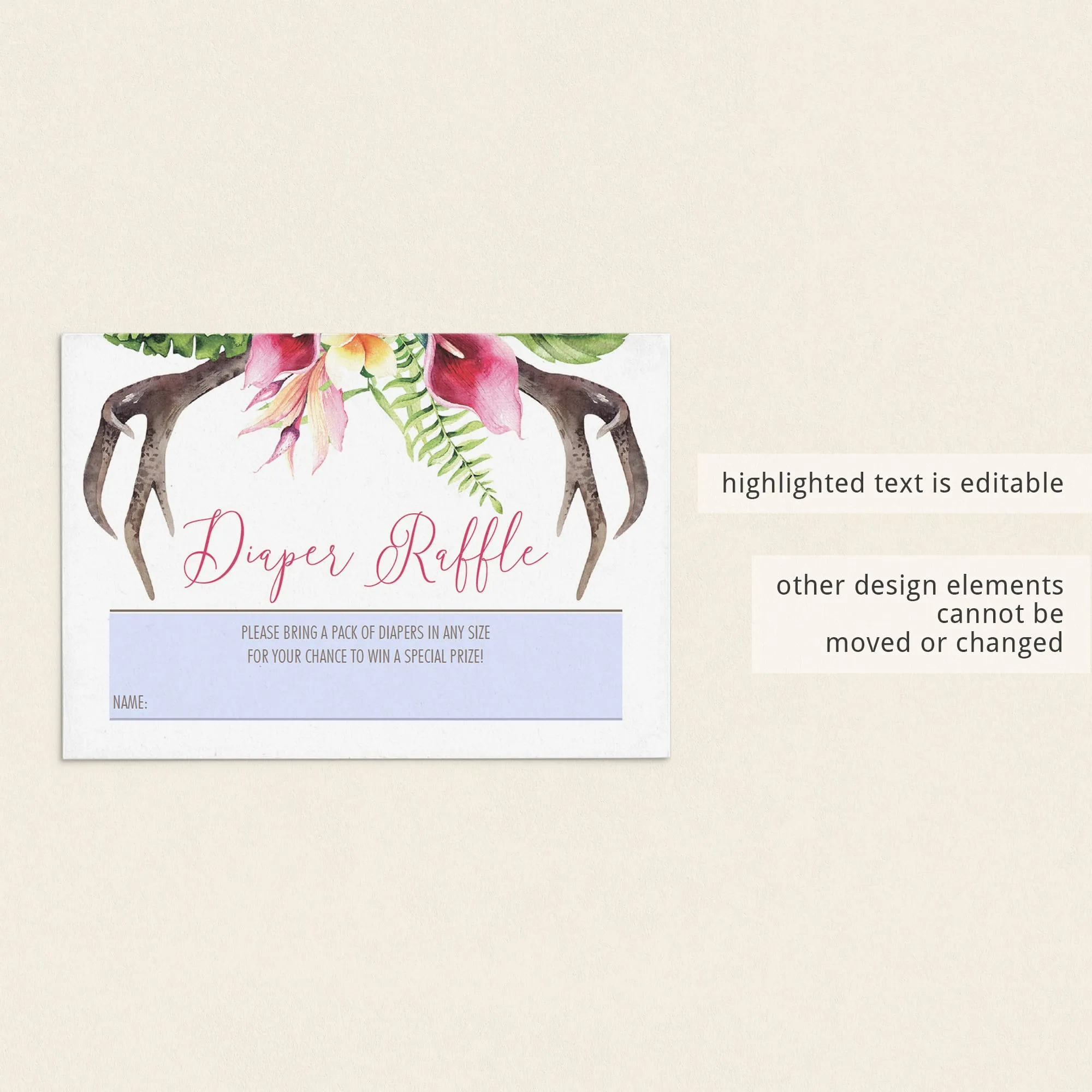 Floral Bohemian Diaper Raffle Ticket Printable