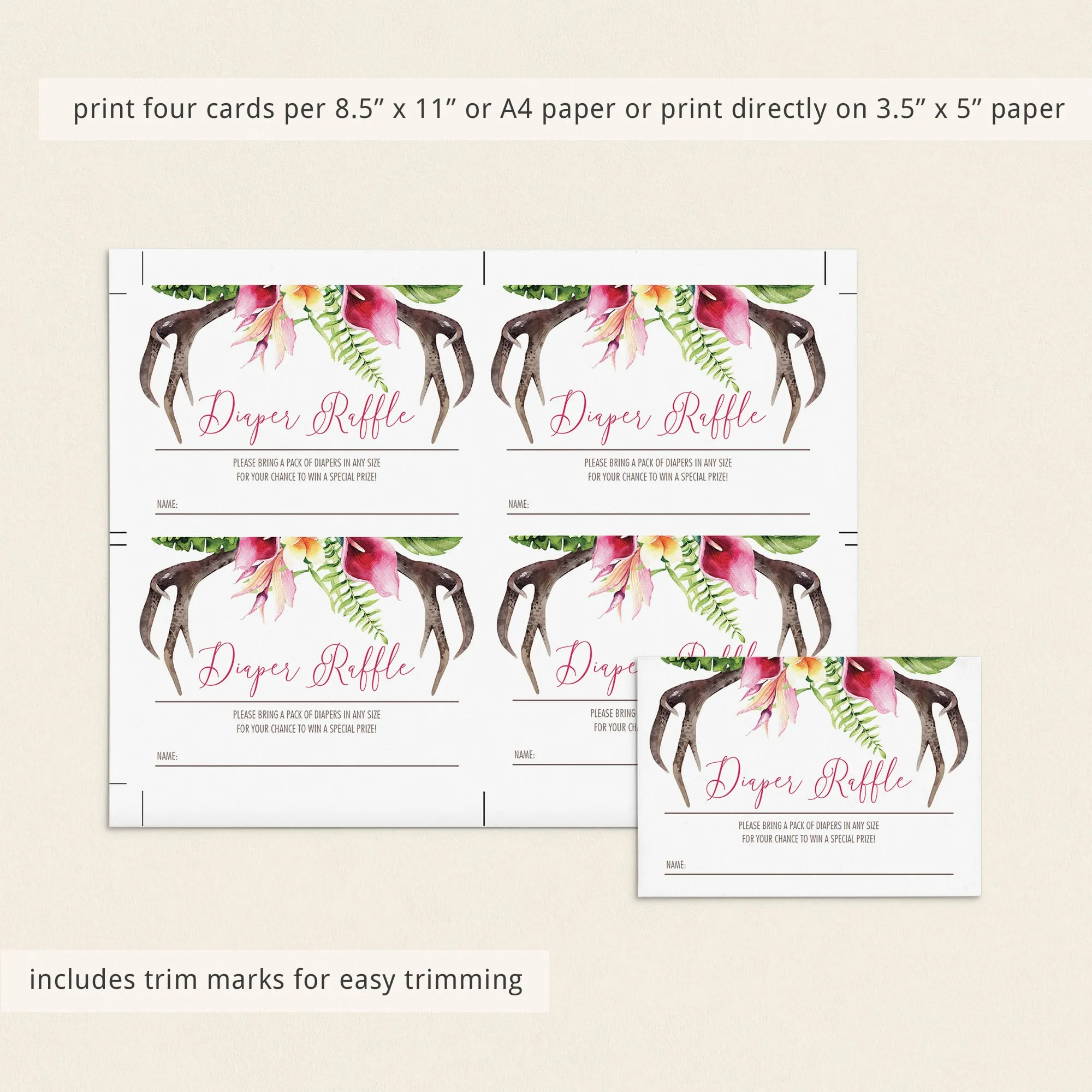 Floral Bohemian Diaper Raffle Ticket Printable