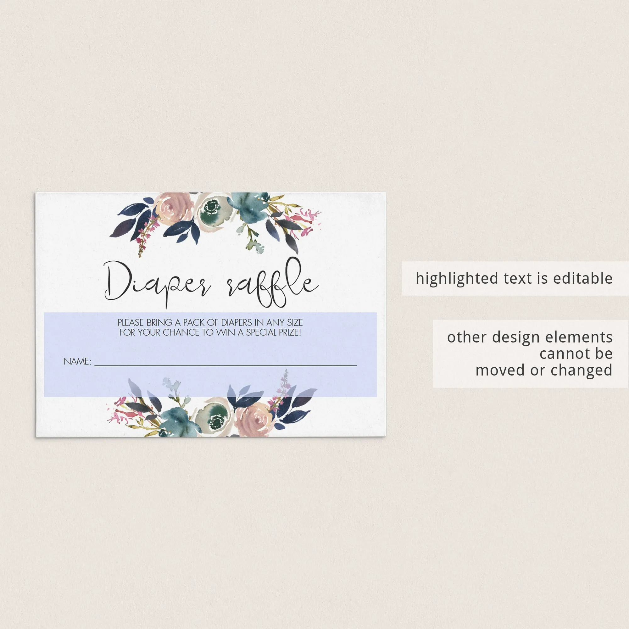 Floral Watercolor Baby Shower Diaper Raffle Ticket Template