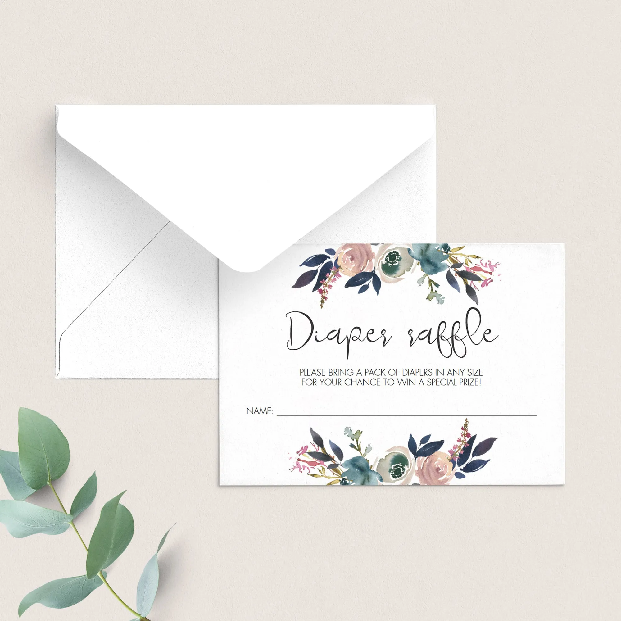 Floral Watercolor Baby Shower Diaper Raffle Ticket Template