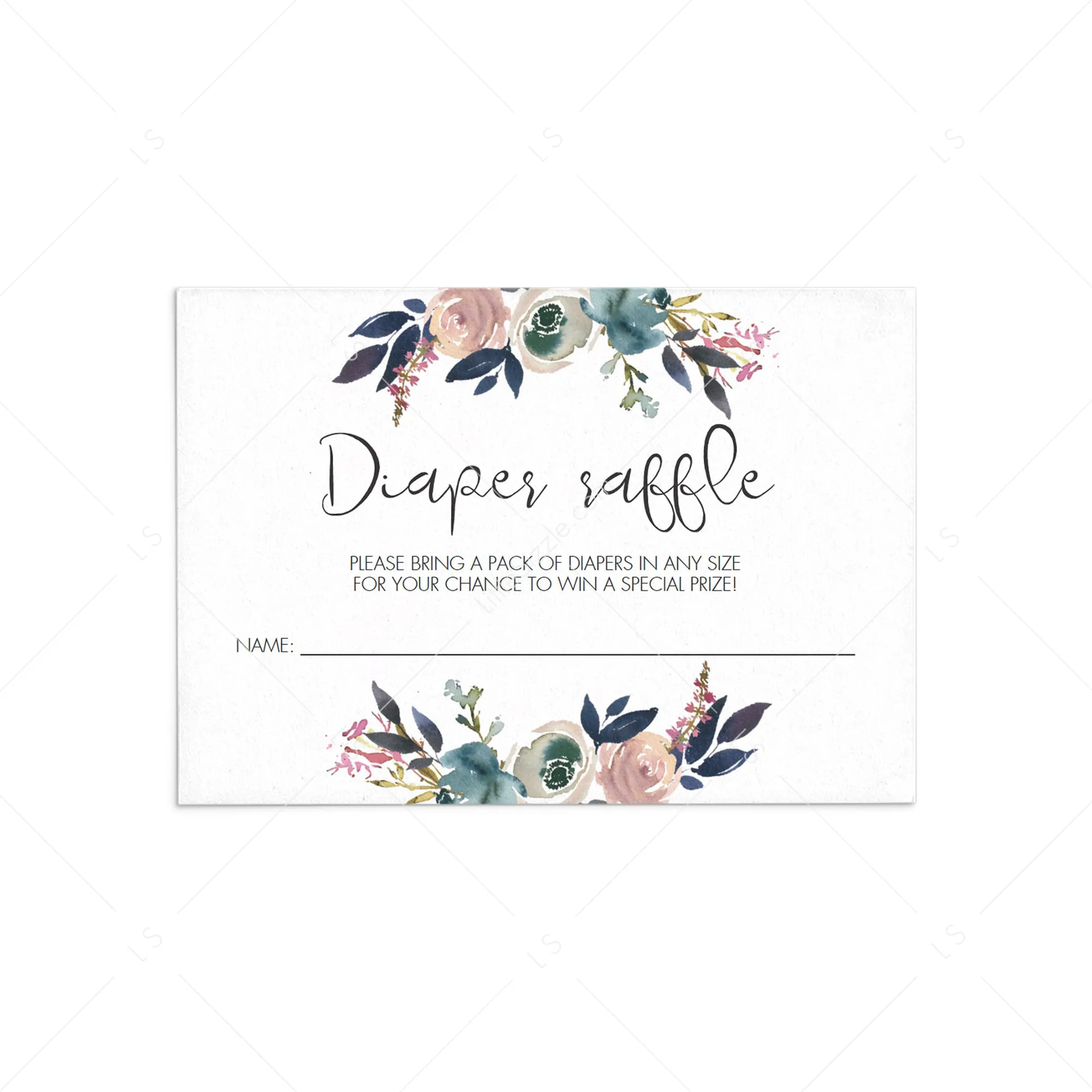 Floral Watercolor Baby Shower Diaper Raffle Ticket Template