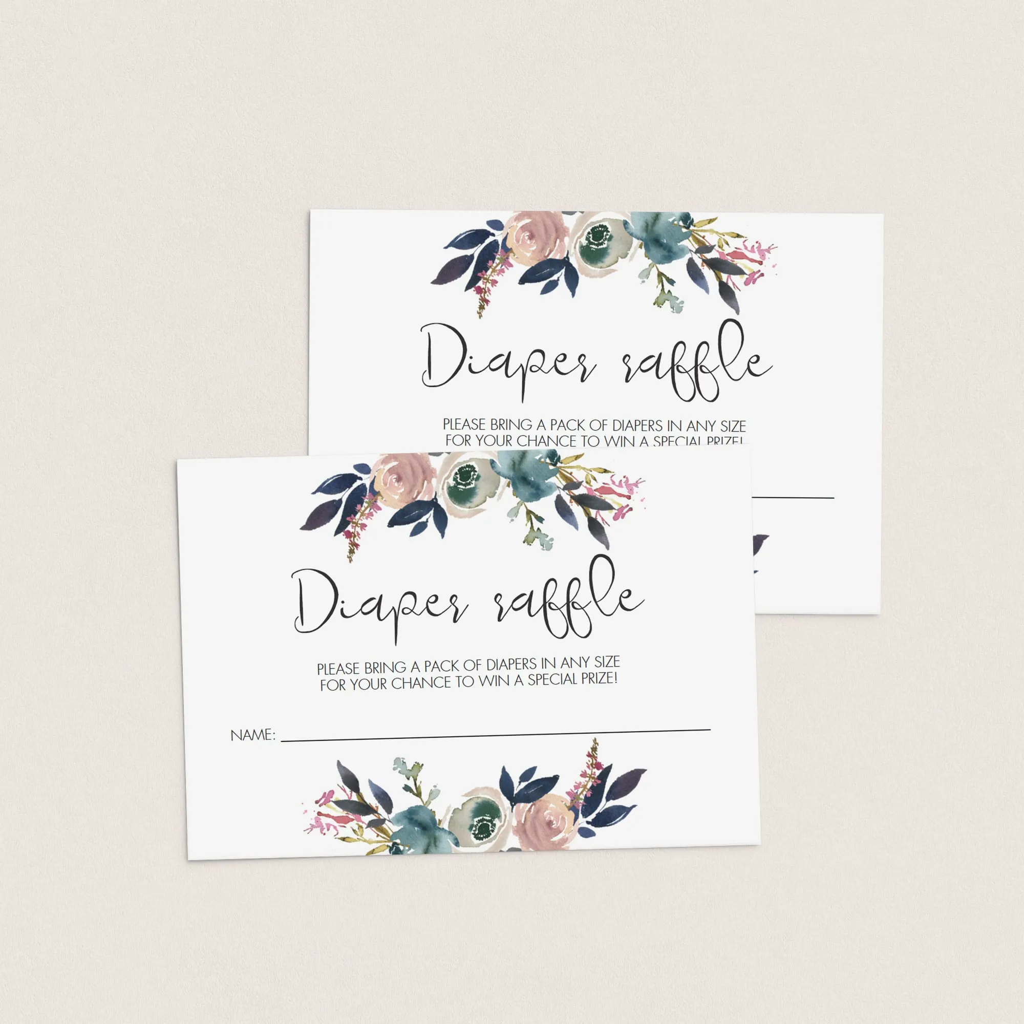 Floral Watercolor Baby Shower Diaper Raffle Ticket Template