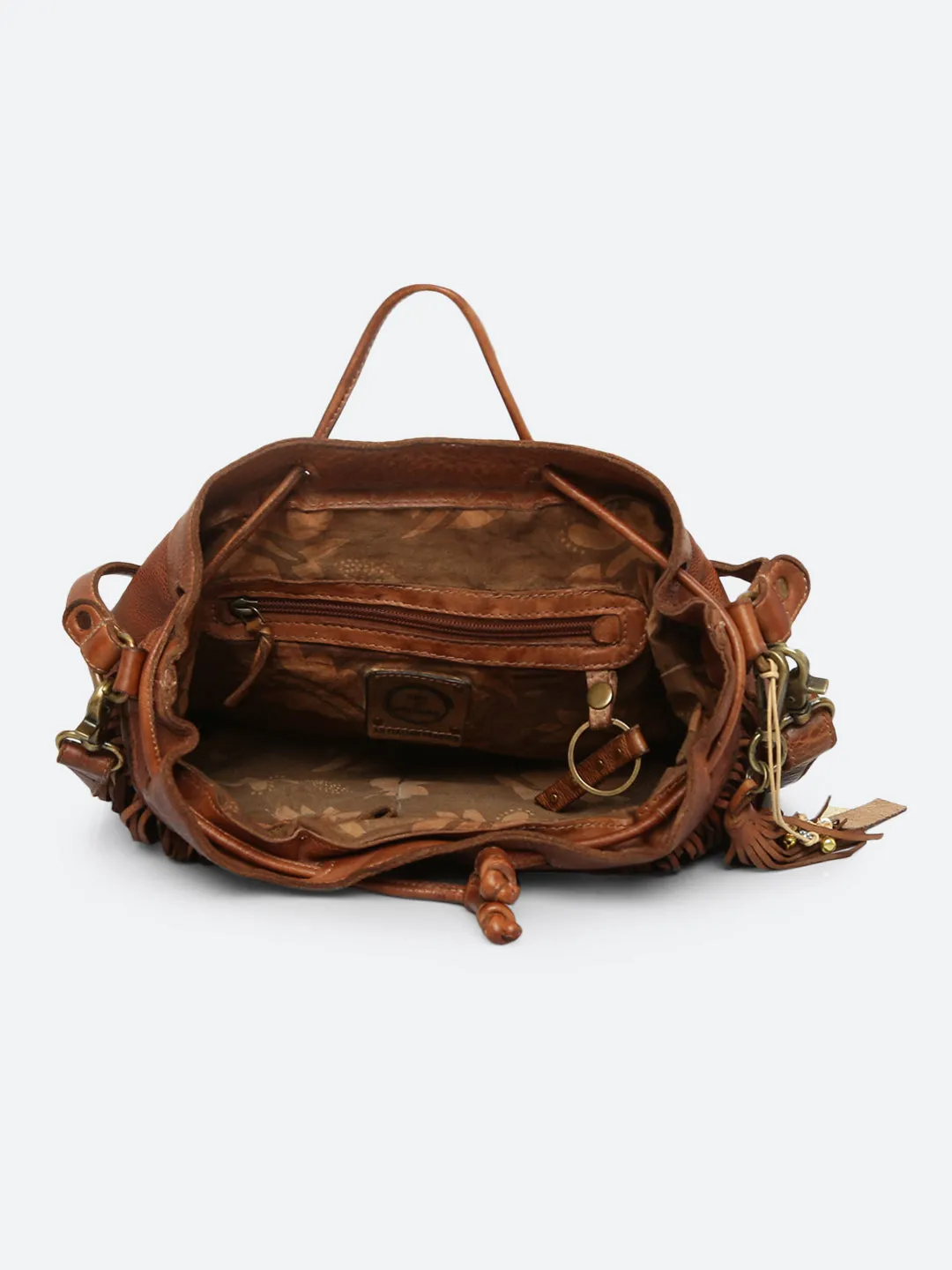 Genuine Cognac Leather Bucket Bag