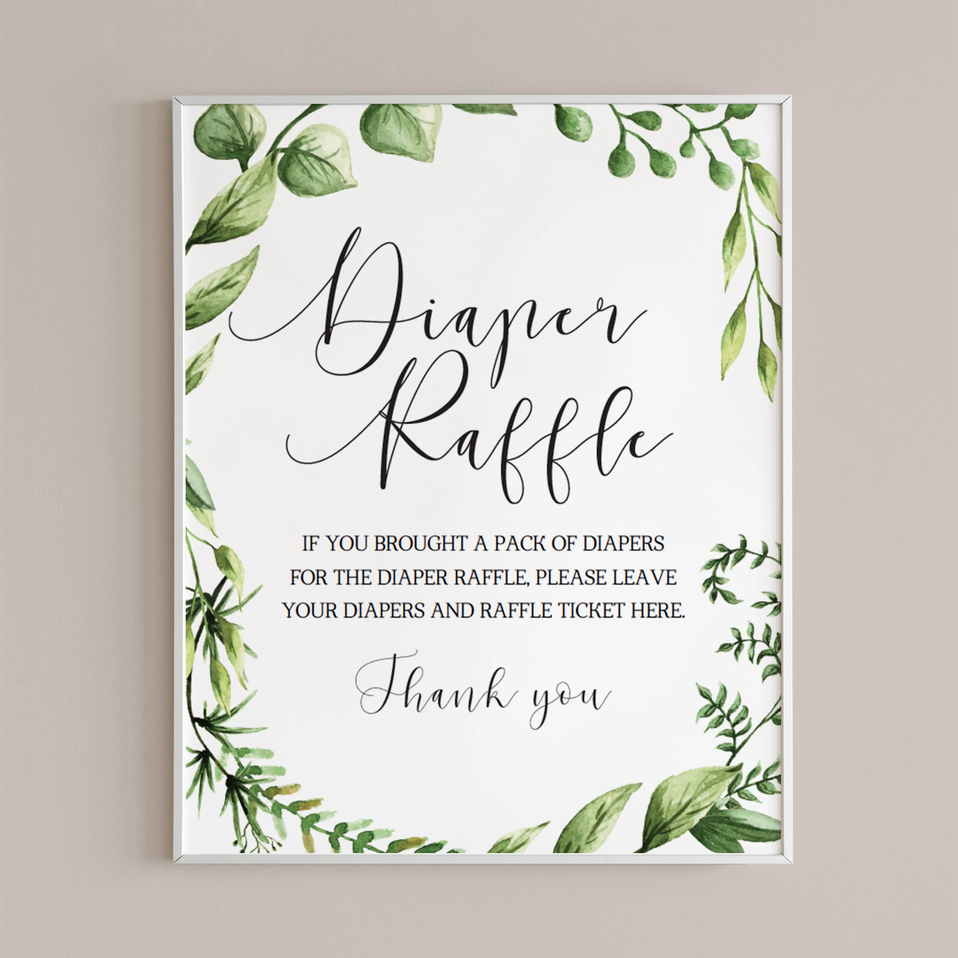 Greenary Baby Shower Diaper Raffle Sign Template