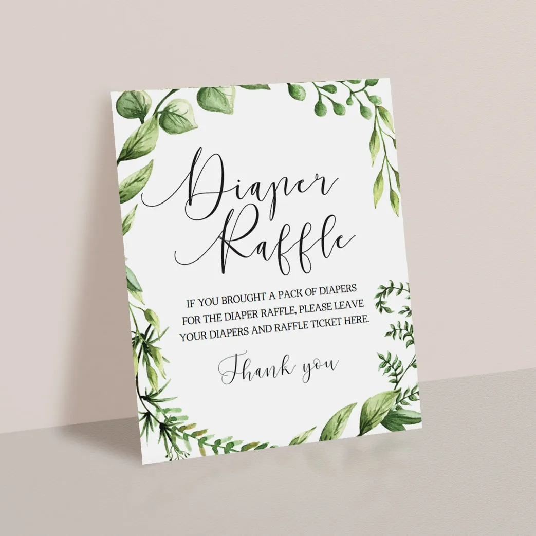 Greenary Baby Shower Diaper Raffle Sign Template