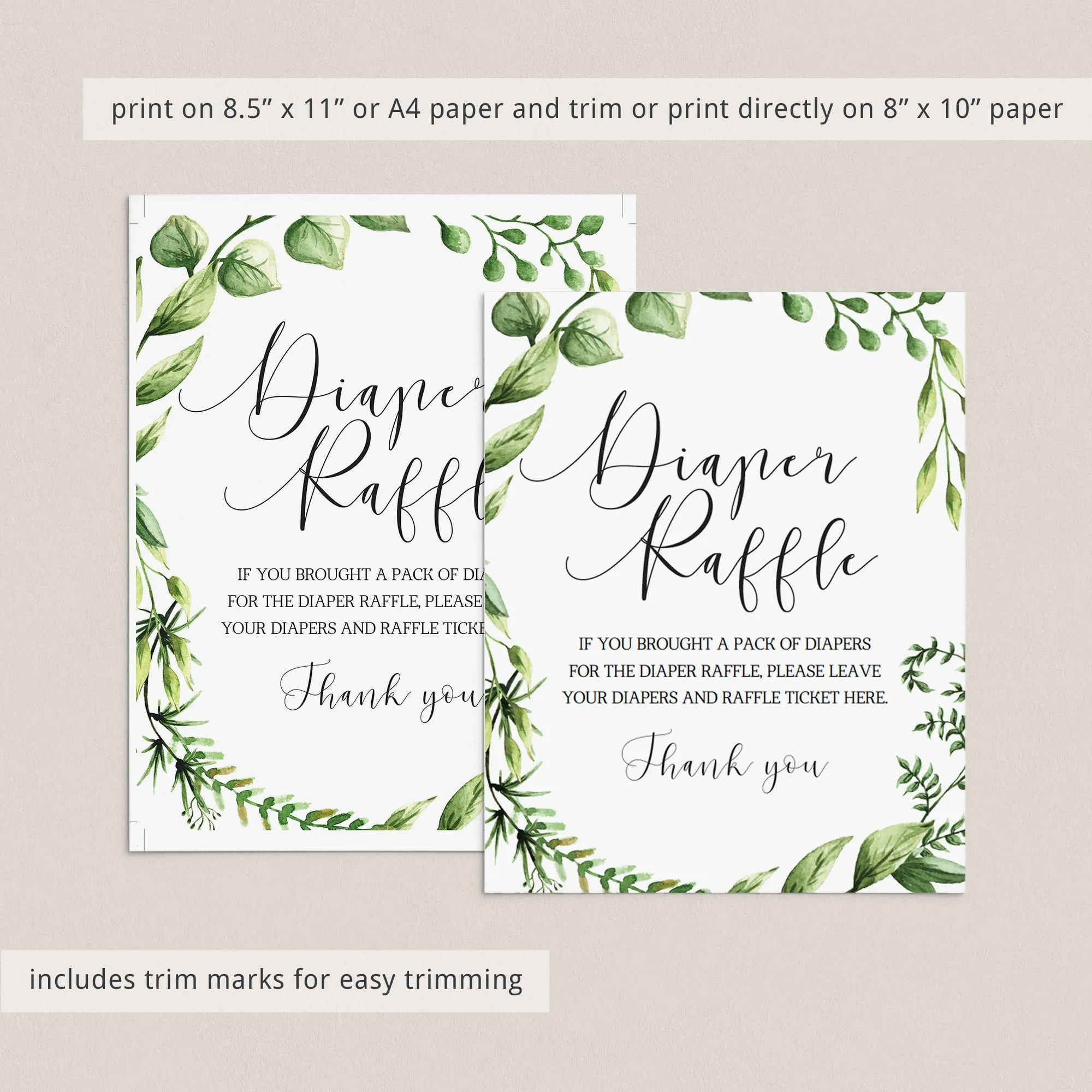 Greenary Baby Shower Diaper Raffle Sign Template